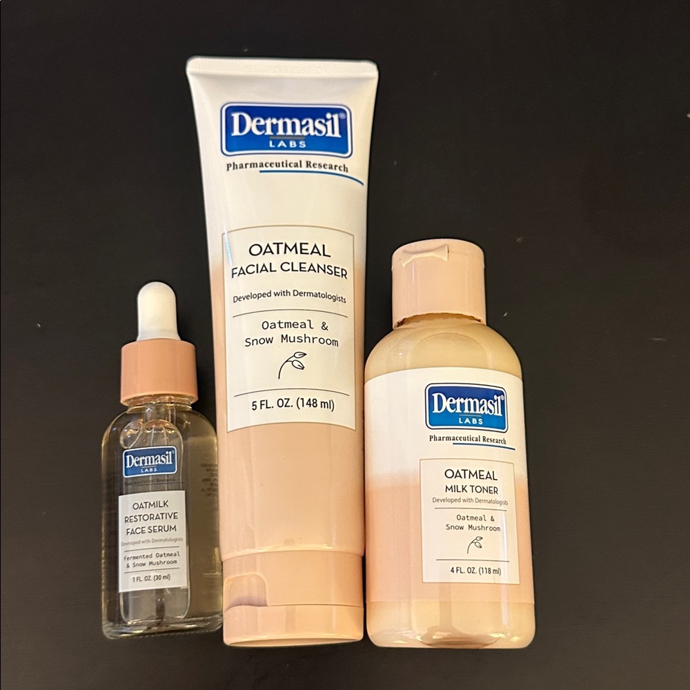 Dermasil Oatmeal Milk Toner Facial Cleanser & Restorative Face Serum Set Bundle